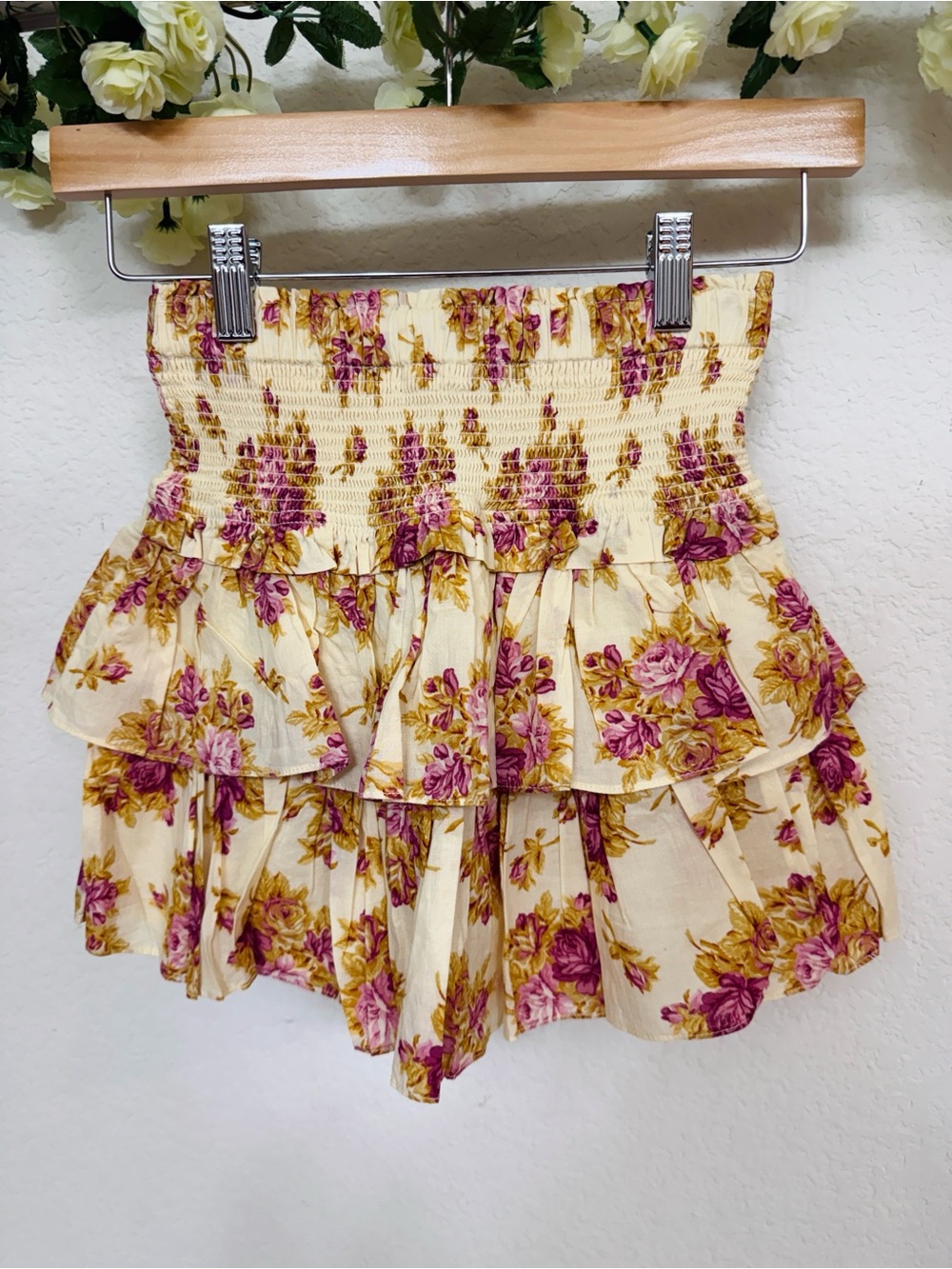 Janie and Jack β’ Girls Cream Purple Floral Smocked Ruffle Skirt